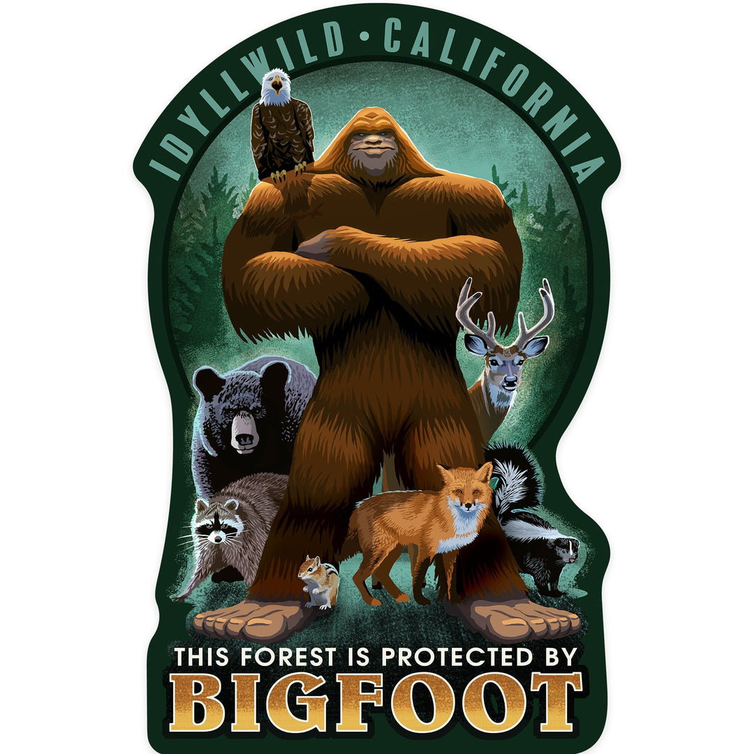 Idyllwild, California, Respect Our Wildlife, Bigfoot, Contour, Vinyl Sticker - Lantern Press