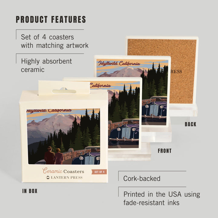 Idyllwild, California, The Mountains are Calling, Lantern Press Artwork, Coaster Set - Lantern Press