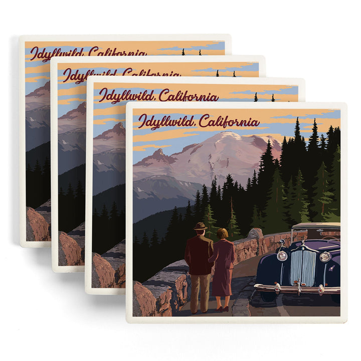 Idyllwild, California, The Mountains are Calling, Lantern Press Artwork, Coaster Set - Lantern Press