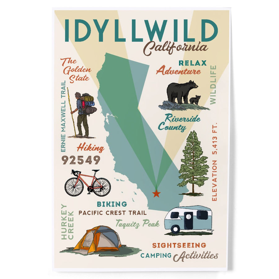 Idyllwild, California, Typography and Icons, Art & Giclee Prints Art Lantern Press 