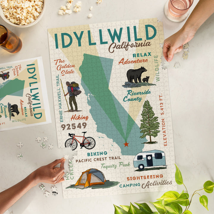 Idyllwild, California, Typography and Icons, Jigsaw Puzzle Puzzle Lantern Press 