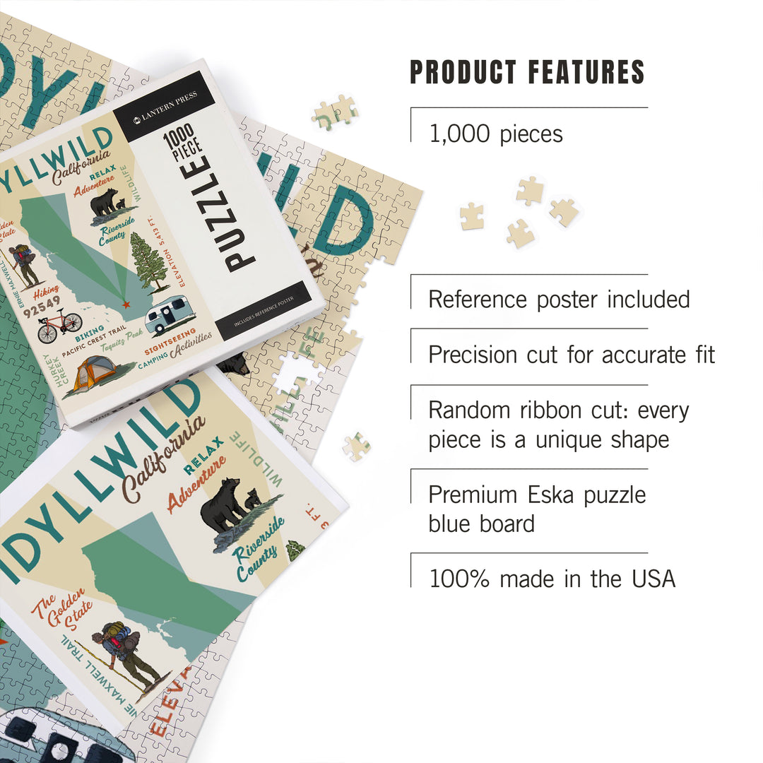Idyllwild, California, Typography and Icons, Jigsaw Puzzle Puzzle Lantern Press 