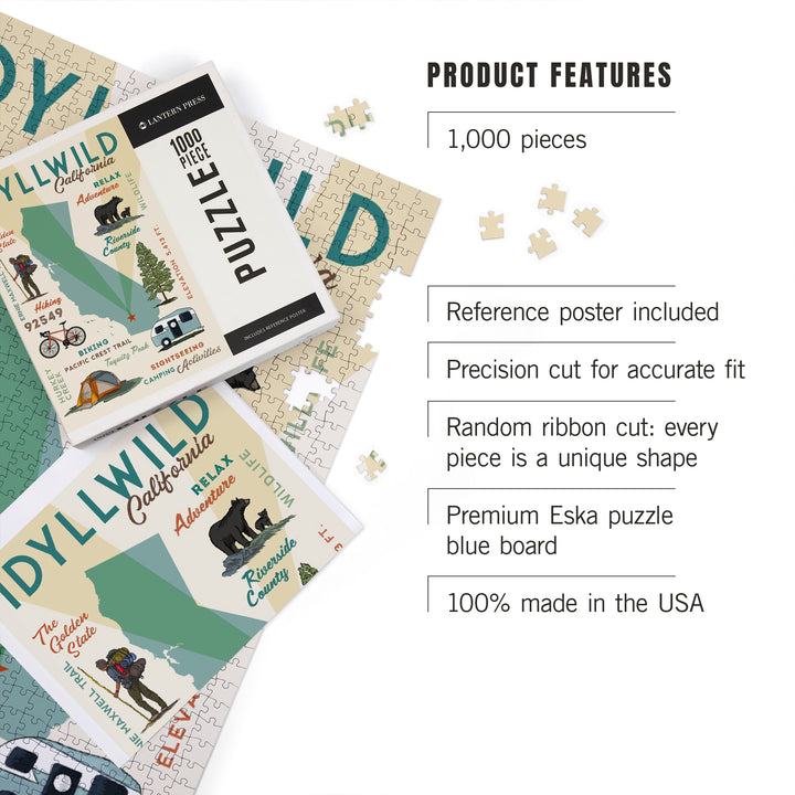 Idyllwild, California, Typography and Icons, Jigsaw Puzzle Puzzle Lantern Press 