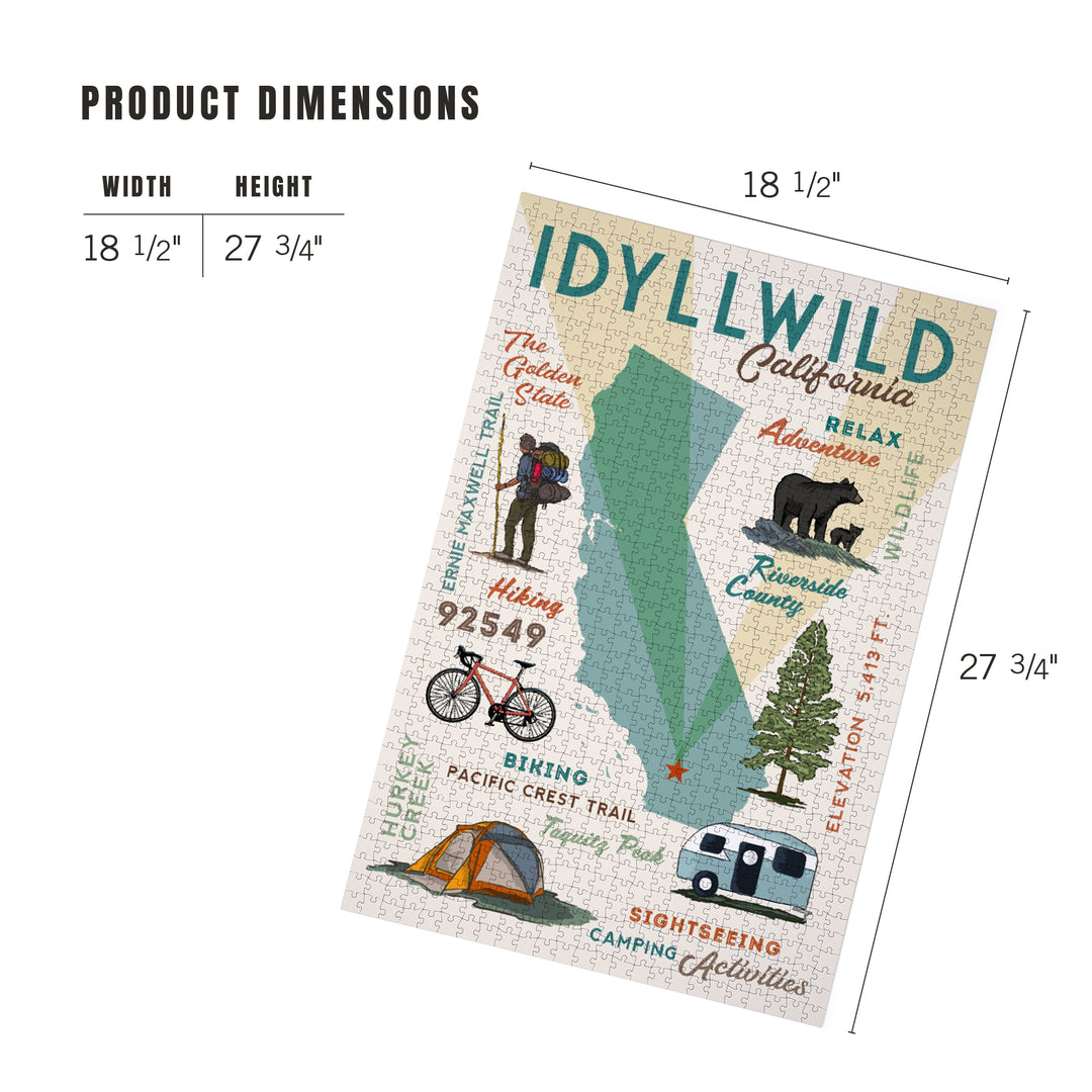 Idyllwild, California, Typography and Icons, Jigsaw Puzzle Puzzle Lantern Press 