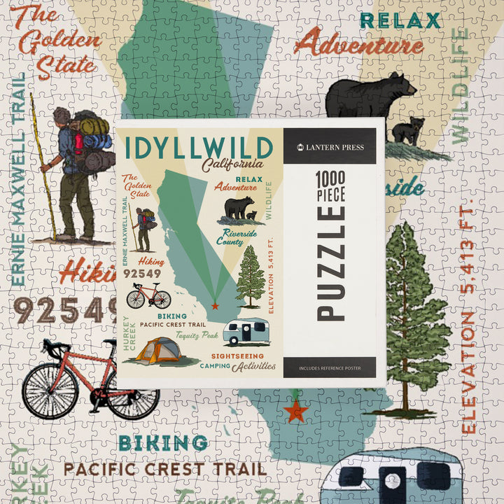 Idyllwild, California, Typography and Icons, Jigsaw Puzzle Puzzle Lantern Press 