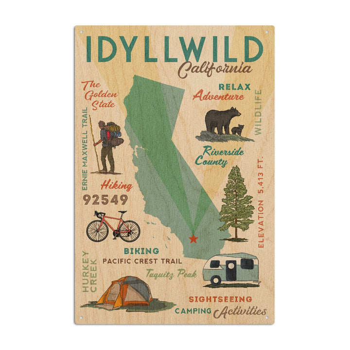 Idyllwild, California, Typography & Icons, Lantern Press Artwork, Wood Signs and Postcards Wood Lantern Press 10 x 15 Wood Sign 