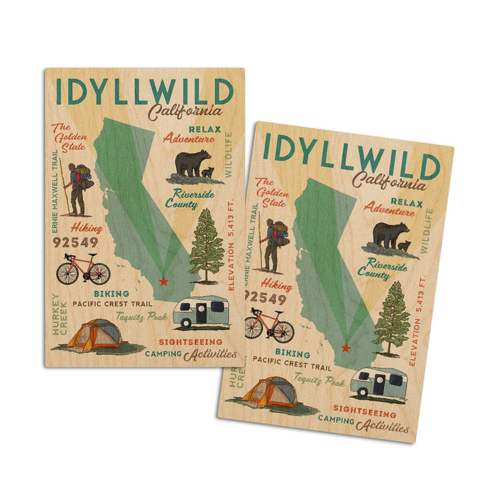 Idyllwild, California, Typography & Icons, Lantern Press Artwork, Wood Signs and Postcards Wood Lantern Press 4x6 Wood Postcard Set 