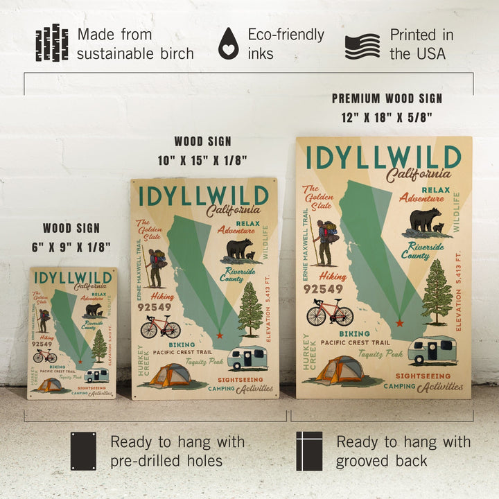Idyllwild, California, Typography & Icons, Lantern Press Artwork, Wood Signs and Postcards Wood Lantern Press 