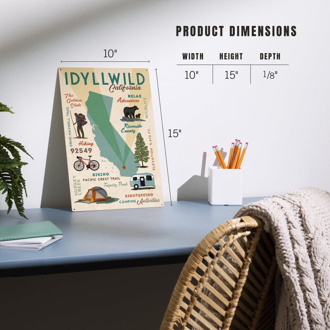 Idyllwild, California, Typography & Icons, Lantern Press Artwork, Wood Signs and Postcards Wood Lantern Press 