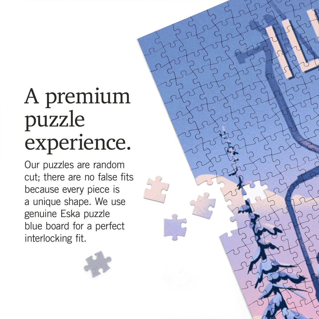 Illinois, Chill on the Uphill, Ski Lift, Jigsaw Puzzle Puzzle Lantern Press 