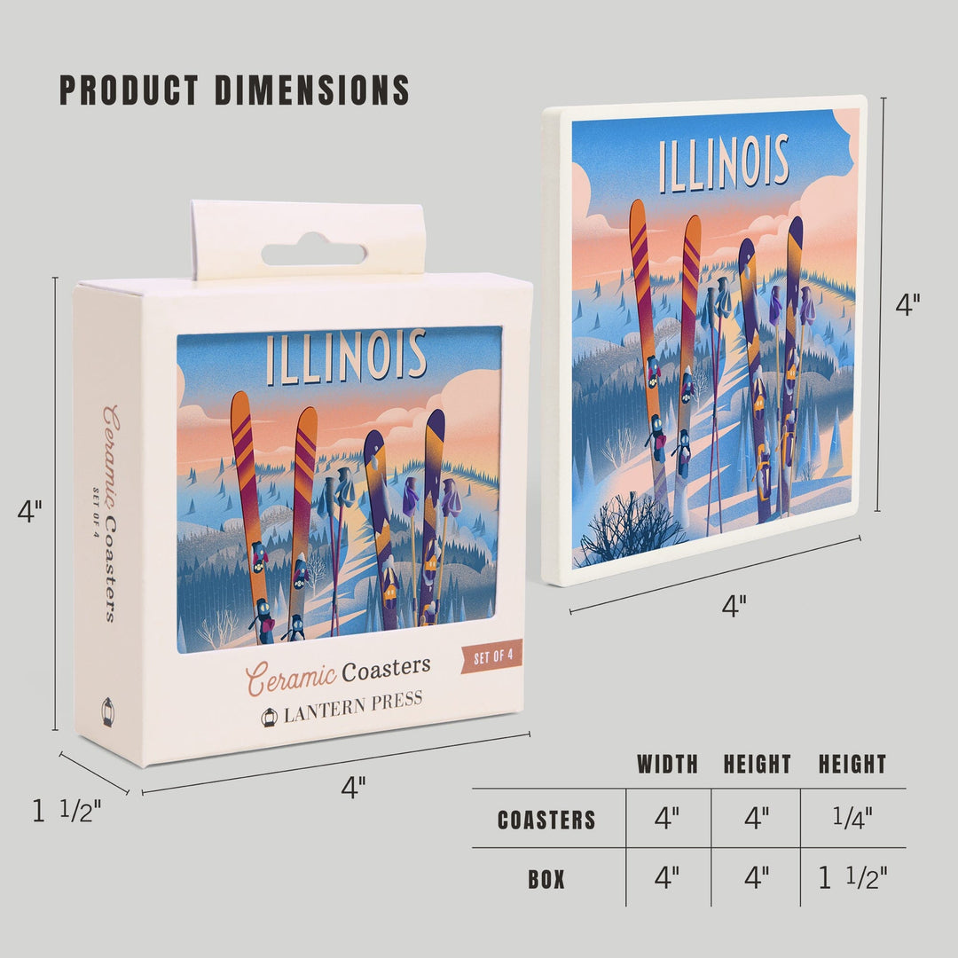 Illinois, Prepare for Takeoff, Skis in Snowbank, Coasters Coasters Lantern Press 