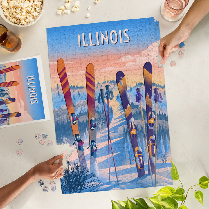 Illinois, Prepare for Takeoff, Skis in Snowbank, Jigsaw Puzzle Puzzle Lantern Press 