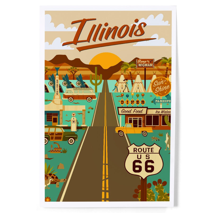 Illinois, Route 66, Geometric, Art & Giclee Prints Art Lantern Press 