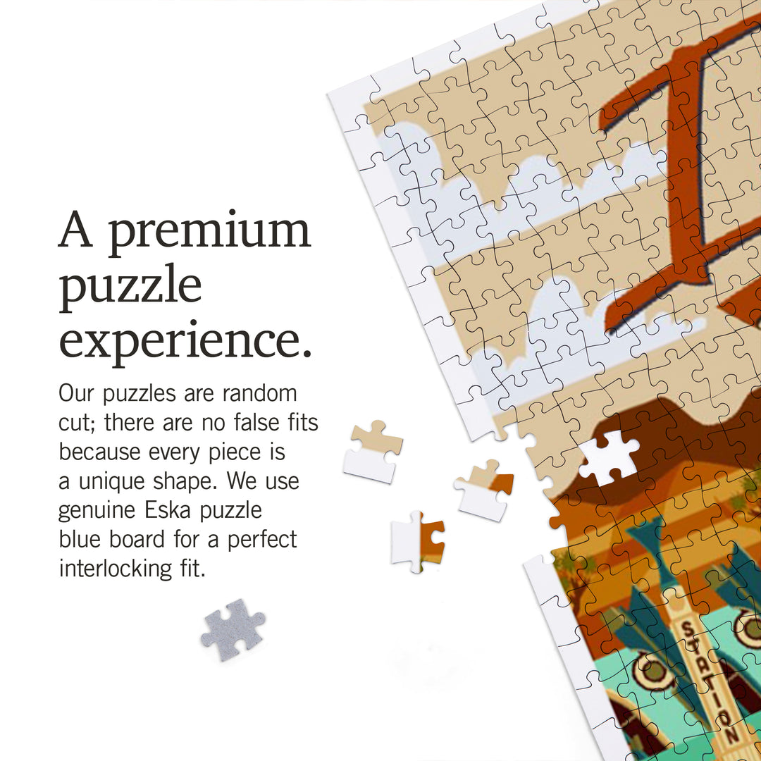 Illinois, Route 66, Geometric, Jigsaw Puzzle Puzzle Lantern Press 