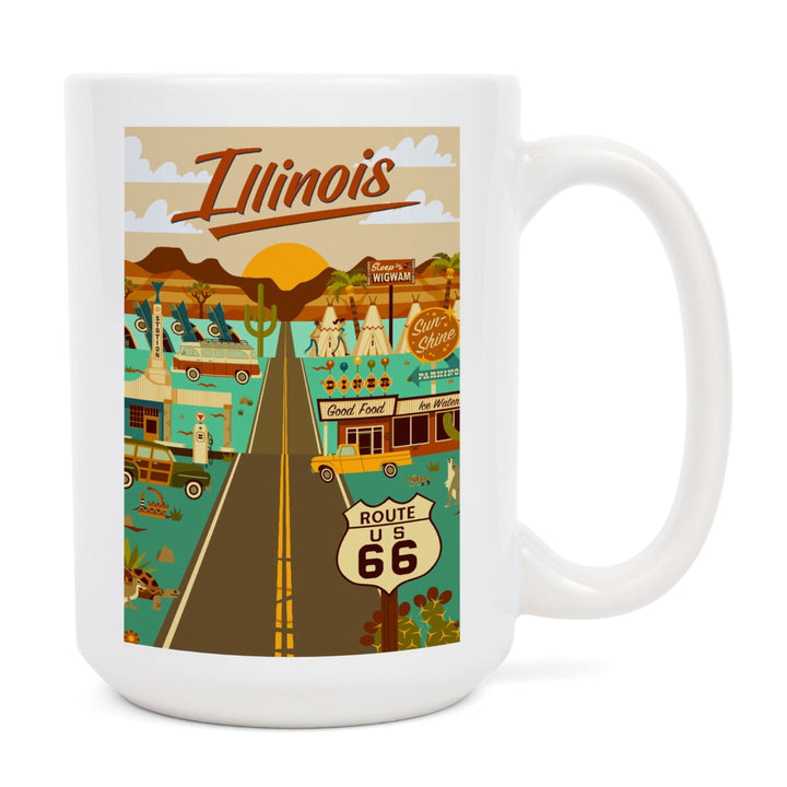 Illinois, Route 66, Geometric, Lantern Press Artwork, Ceramic Mug Mugs Lantern Press 