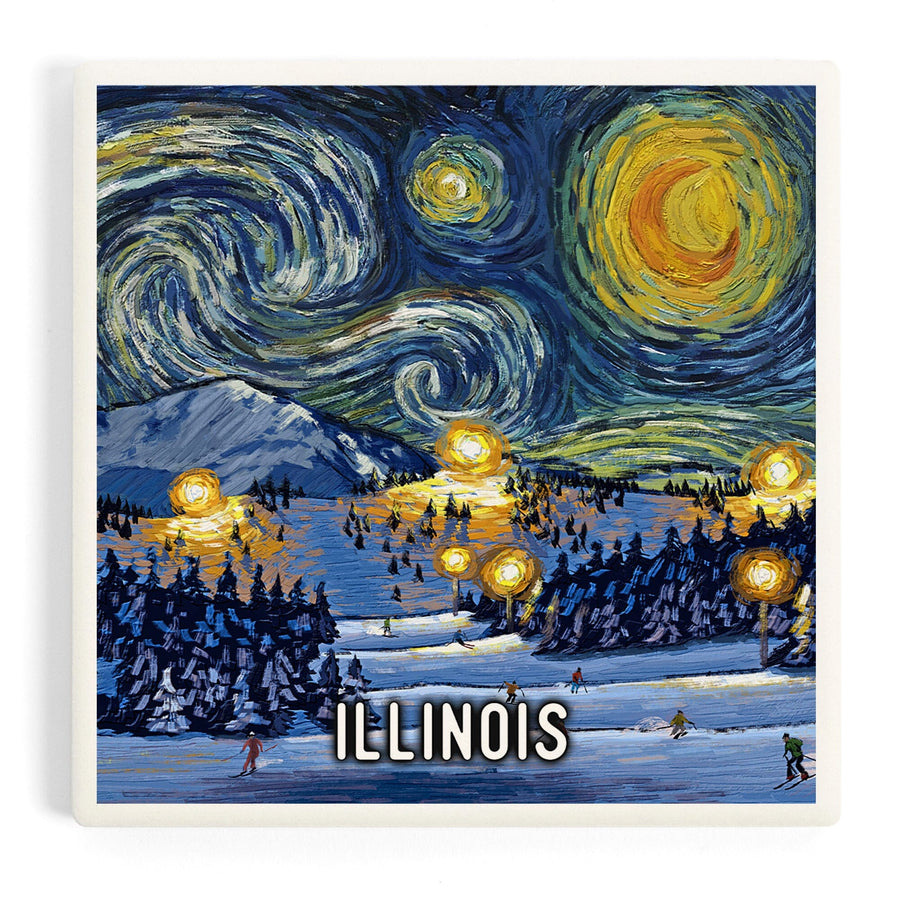Illinois, Starry Night, Ski, Coasters Coasters Lantern Press 