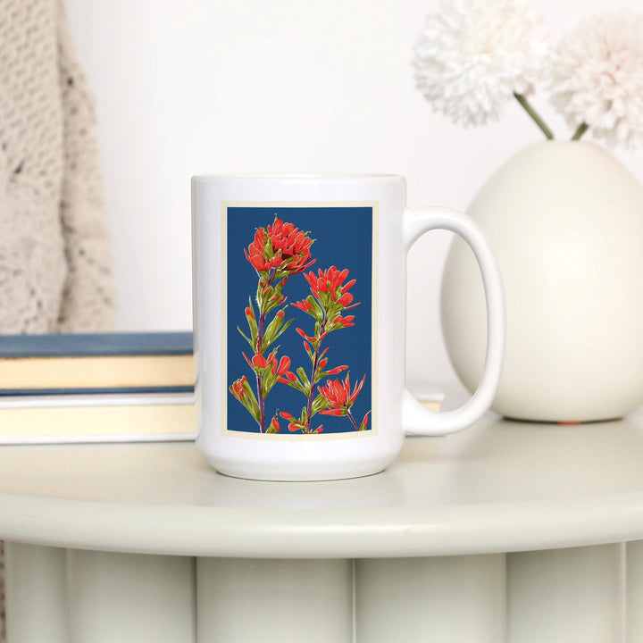 Indian Paintbrush, Letterpress, Lantern Press Artwork, Ceramic Mug Mugs Lantern Press 