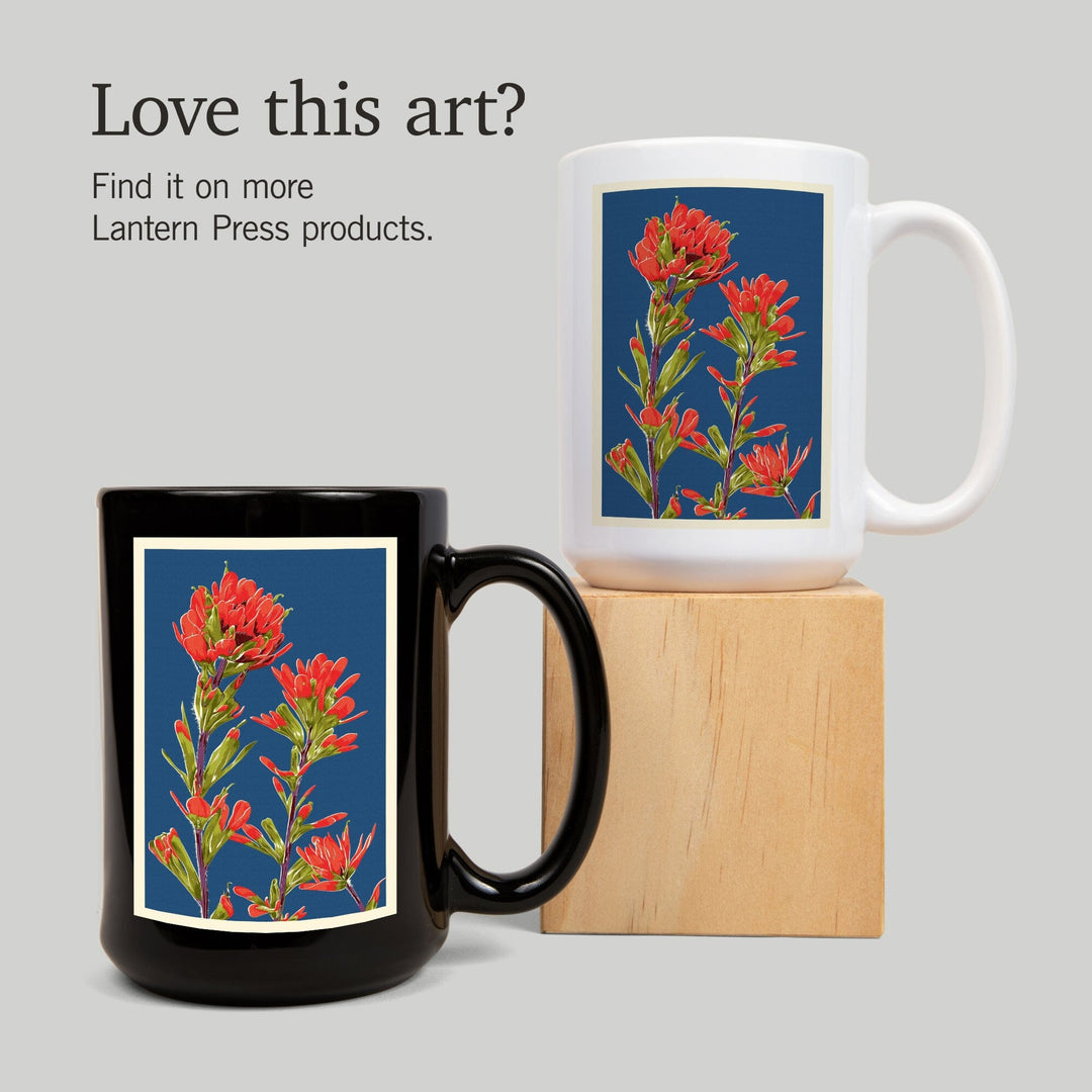 Indian Paintbrush, Letterpress, Lantern Press Artwork, Ceramic Mug Mugs Lantern Press 
