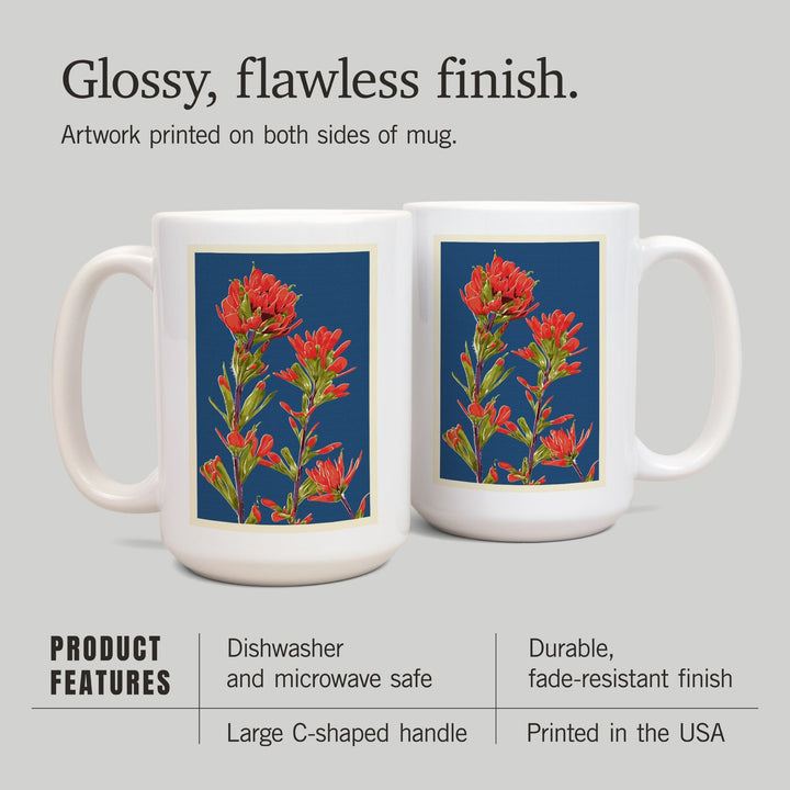 Indian Paintbrush, Letterpress, Lantern Press Artwork, Ceramic Mug Mugs Lantern Press 