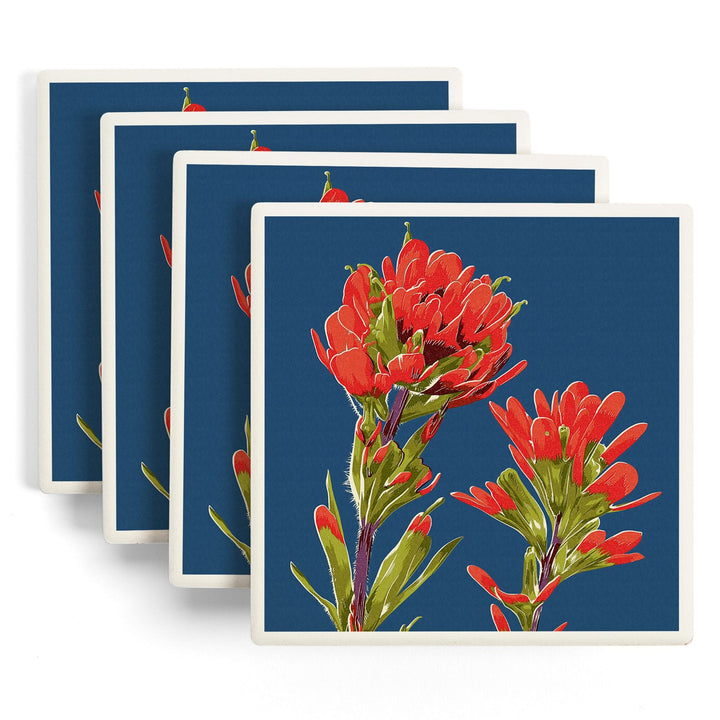 Indian Paintbrush, Letterpress, Lantern Press Artwork, Coaster Set - Lantern Press