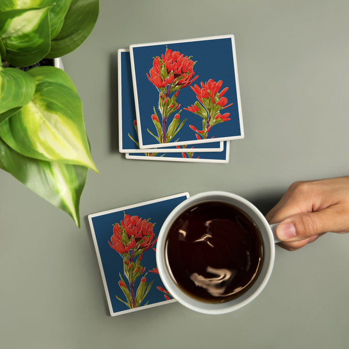 Indian Paintbrush, Letterpress, Lantern Press Artwork, Coaster Set - Lantern Press