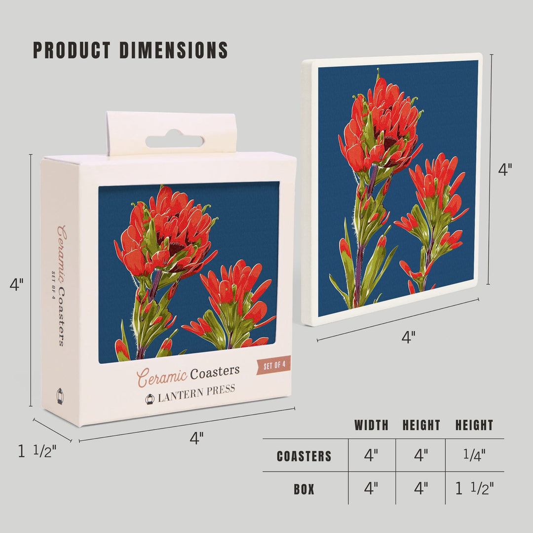 Indian Paintbrush, Letterpress, Lantern Press Artwork, Coaster Set - Lantern Press