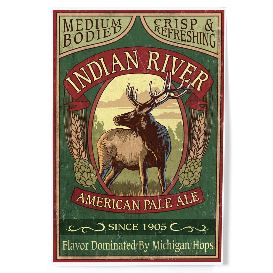 Indian River, Michigan, Elk Pale Ale Vintage Sign, Art & Giclee Prints Art Lantern Press 