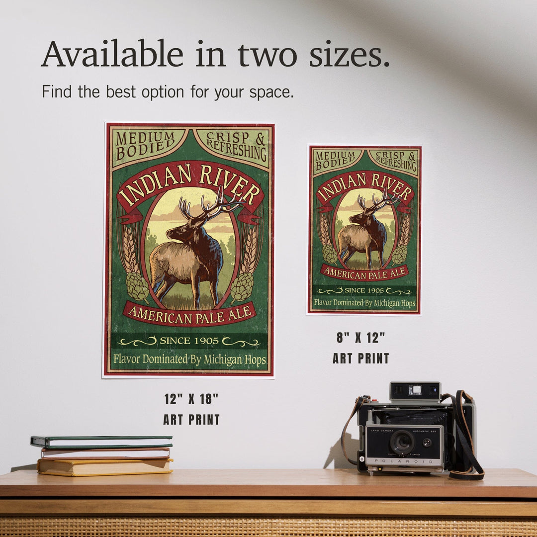 Indian River, Michigan, Elk Pale Ale Vintage Sign, Art & Giclee Prints Art Lantern Press 