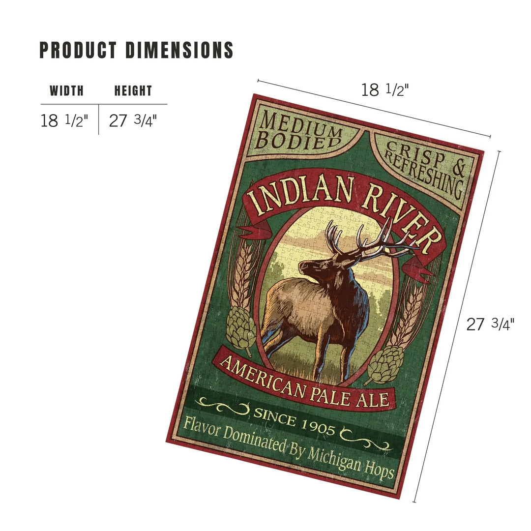 Indian River, Michigan, Elk Pale Ale Vintage Sign, Jigsaw Puzzle Puzzle Lantern Press 