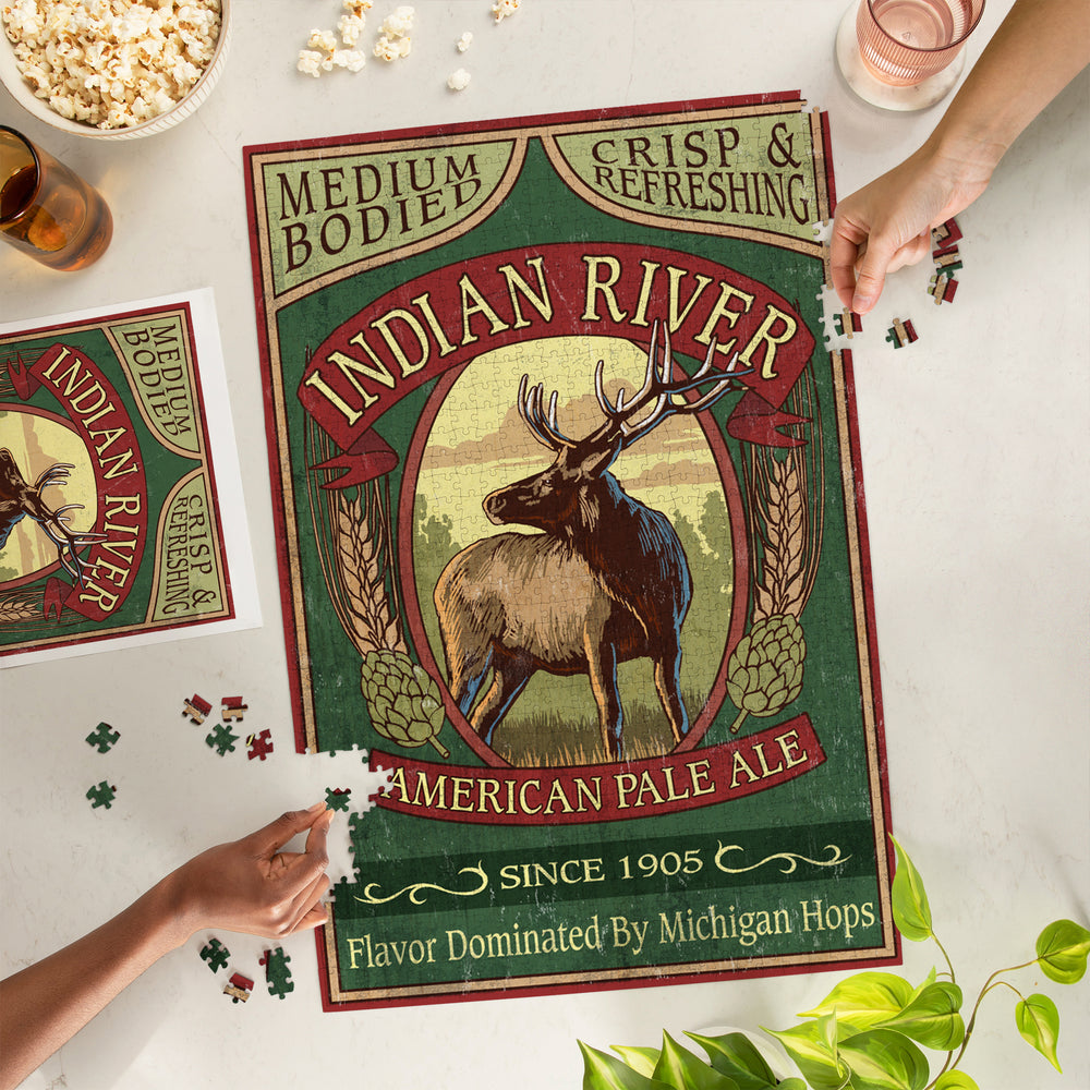 Indian River, Michigan, Elk Pale Ale Vintage Sign, Jigsaw Puzzle Puzzle Lantern Press 