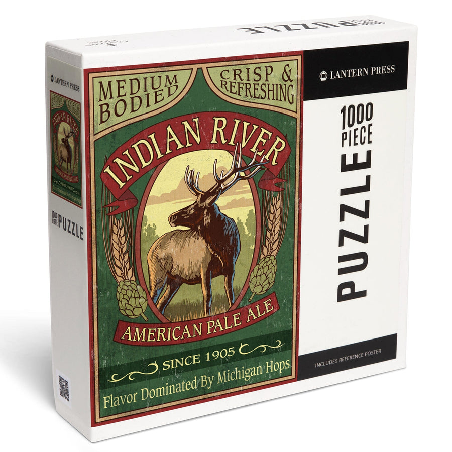 Indian River, Michigan, Elk Pale Ale Vintage Sign, Jigsaw Puzzle Puzzle Lantern Press 