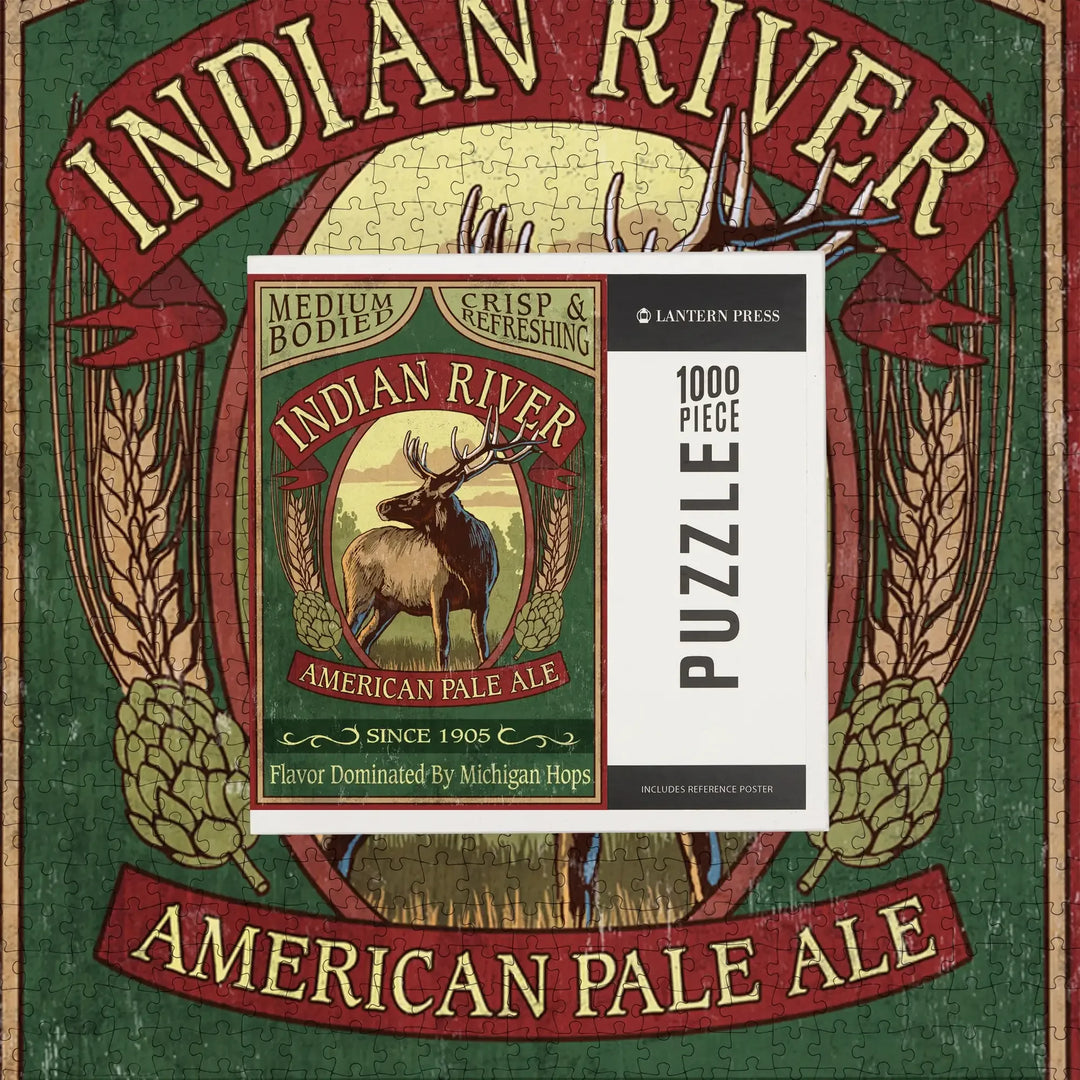 Indian River, Michigan, Elk Pale Ale Vintage Sign, Jigsaw Puzzle Puzzle Lantern Press 
