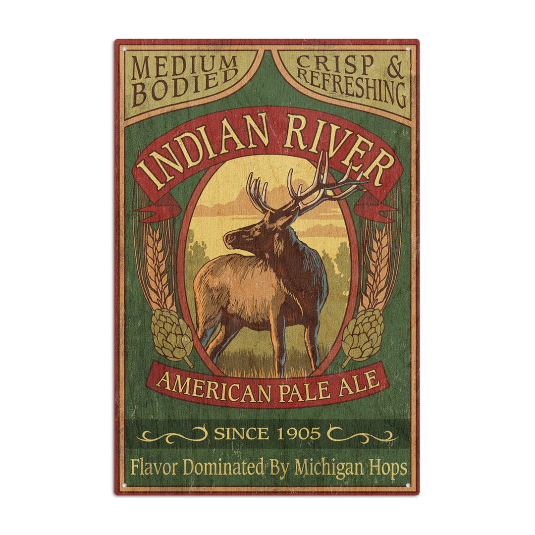 Indian River, Michigan, Elk Pale Ale Vintage Sign, Lantern Press Artwork, Wood Signs and Postcards Wood Lantern Press 10 x 15 Wood Sign 