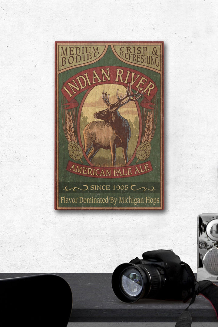 Indian River, Michigan, Elk Pale Ale Vintage Sign, Lantern Press Artwork, Wood Signs and Postcards Wood Lantern Press 12 x 18 Wood Gallery Print 