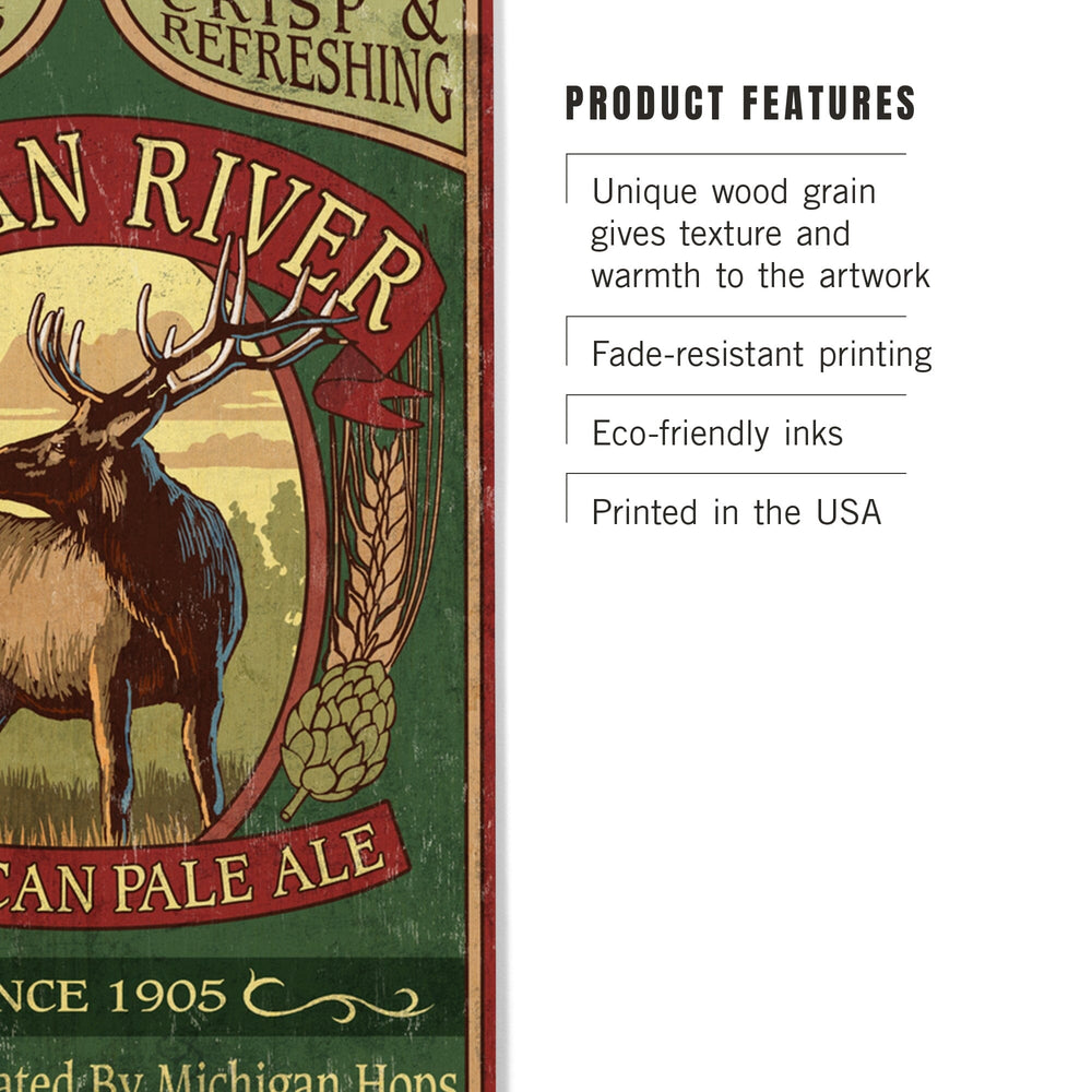 Indian River, Michigan, Elk Pale Ale Vintage Sign, Lantern Press Artwork, Wood Signs and Postcards Wood Lantern Press 