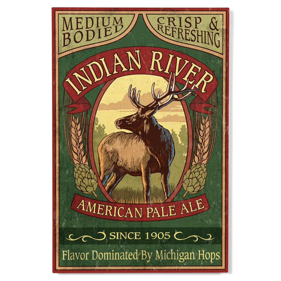 Indian River, Michigan, Elk Pale Ale Vintage Sign, Lantern Press Artwork, Wood Signs and Postcards Wood Lantern Press 