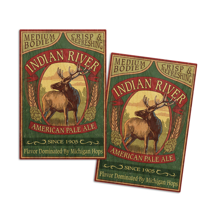 Indian River, Michigan, Elk Pale Ale Vintage Sign, Lantern Press Artwork, Wood Signs and Postcards Wood Lantern Press 4x6 Wood Postcard Set 