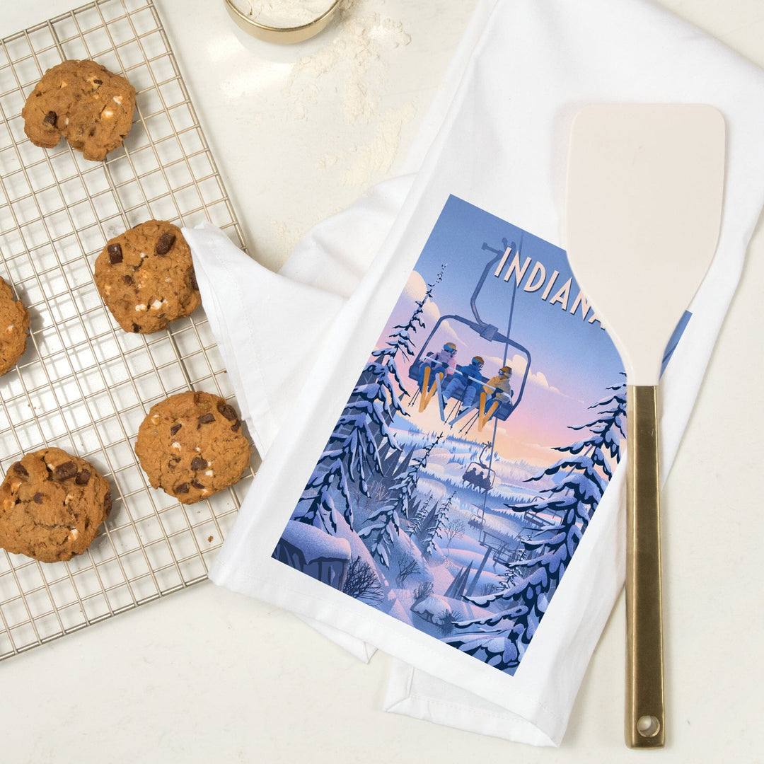 Indiana, Chill on the Uphill, Ski Lift, Organic Cotton Kitchen Tea Towels Kitchen Lantern Press 