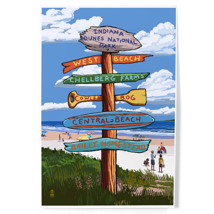 Indiana Dunes National Park, Indiana, Beach Destination Signpost, Art & Giclee Prints Art Lantern Press 