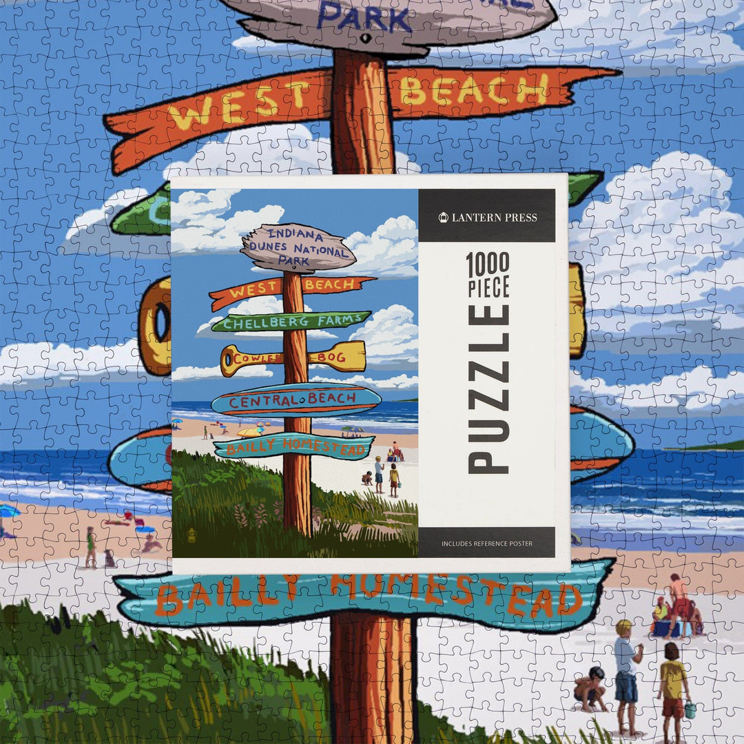 Indiana Dunes National Park, Indiana, Beach Destination Signpost, Jigsaw Puzzle Puzzle Lantern Press 