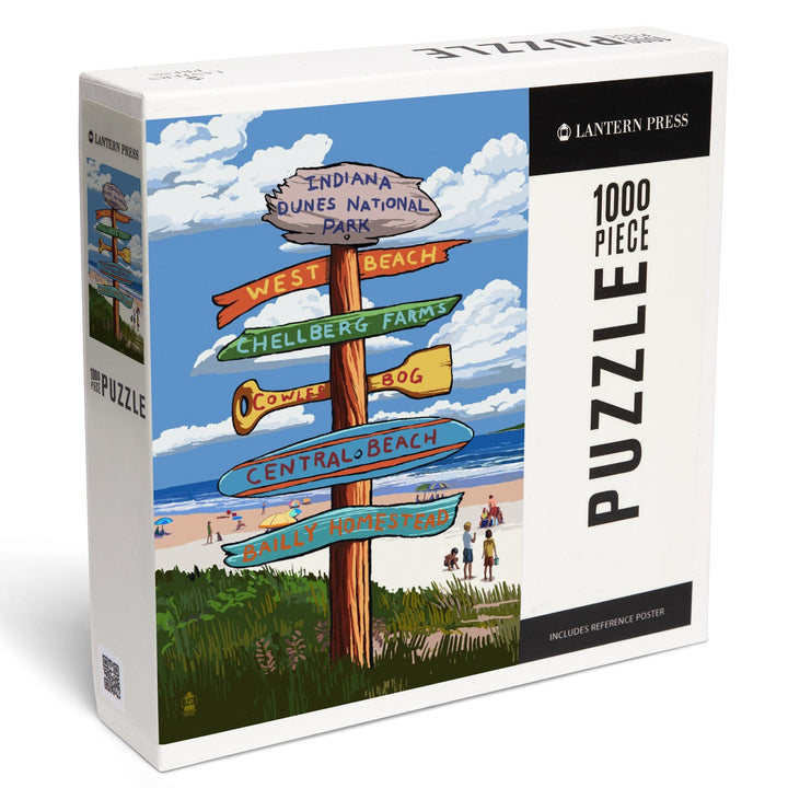 Indiana Dunes National Park, Indiana, Beach Destination Signpost, Jigsaw Puzzle Puzzle Lantern Press 