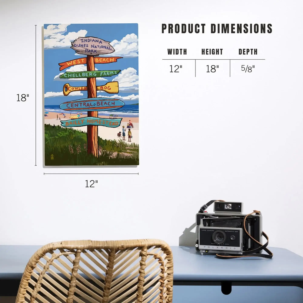 Indiana Dunes National Park, Indiana, Beach Destination Signpost, Lantern Press Artwork, Wood Signs and Postcards - Lantern Press