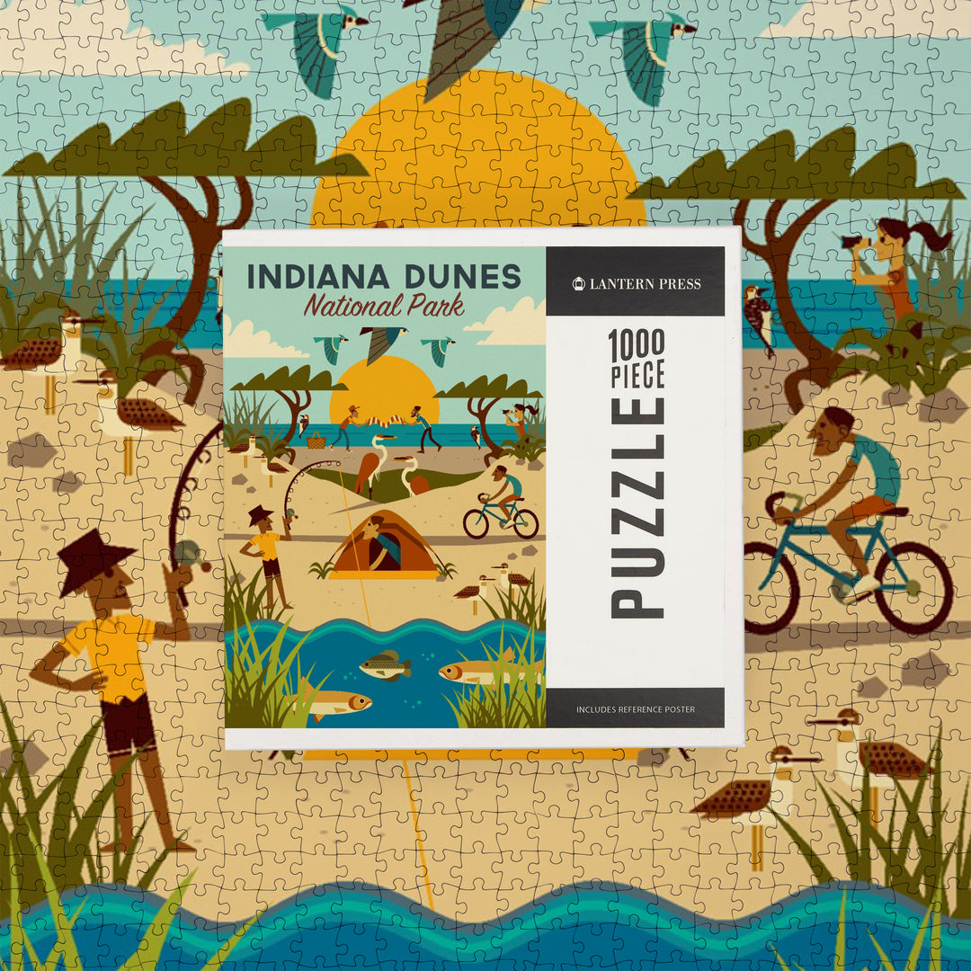 Indiana Dunes National Park, Indiana, Geometric National Park Series, Jigsaw Puzzle Puzzle Lantern Press 