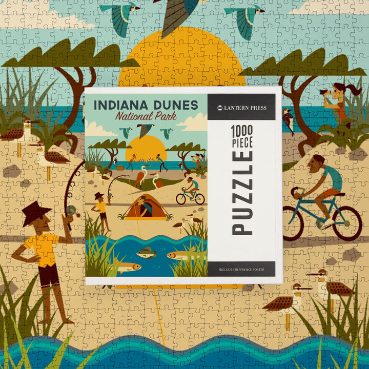 Indiana Dunes National Park, Indiana, Geometric National Park Series, Jigsaw Puzzle Puzzle Lantern Press 