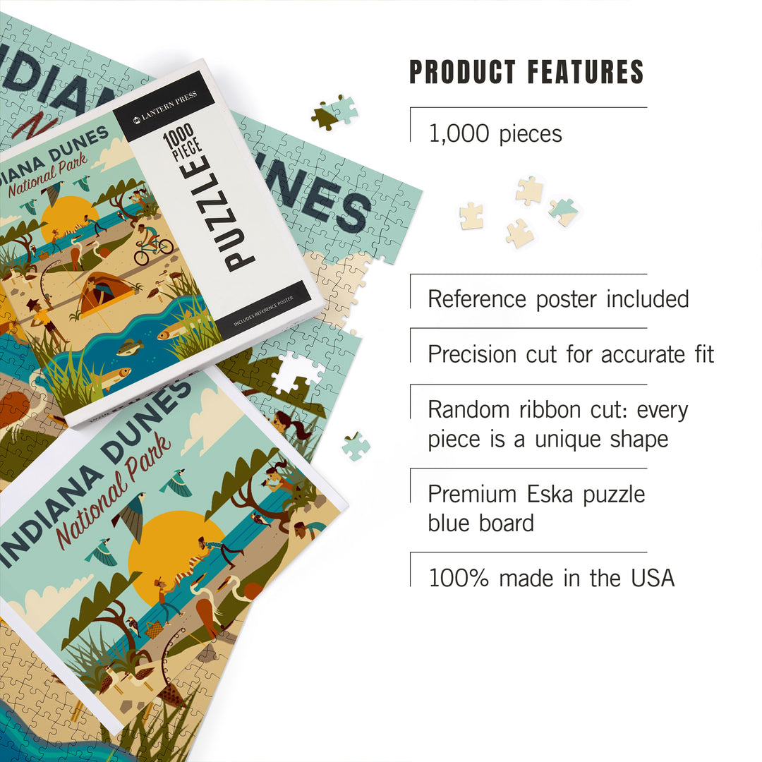 Indiana Dunes National Park, Indiana, Geometric National Park Series, Jigsaw Puzzle Puzzle Lantern Press 