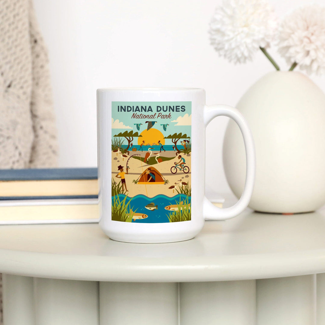 Indiana Dunes National Park, Indiana, Geometric National Park Series, Lantern Press Artwork, Ceramic Mug - Lantern Press