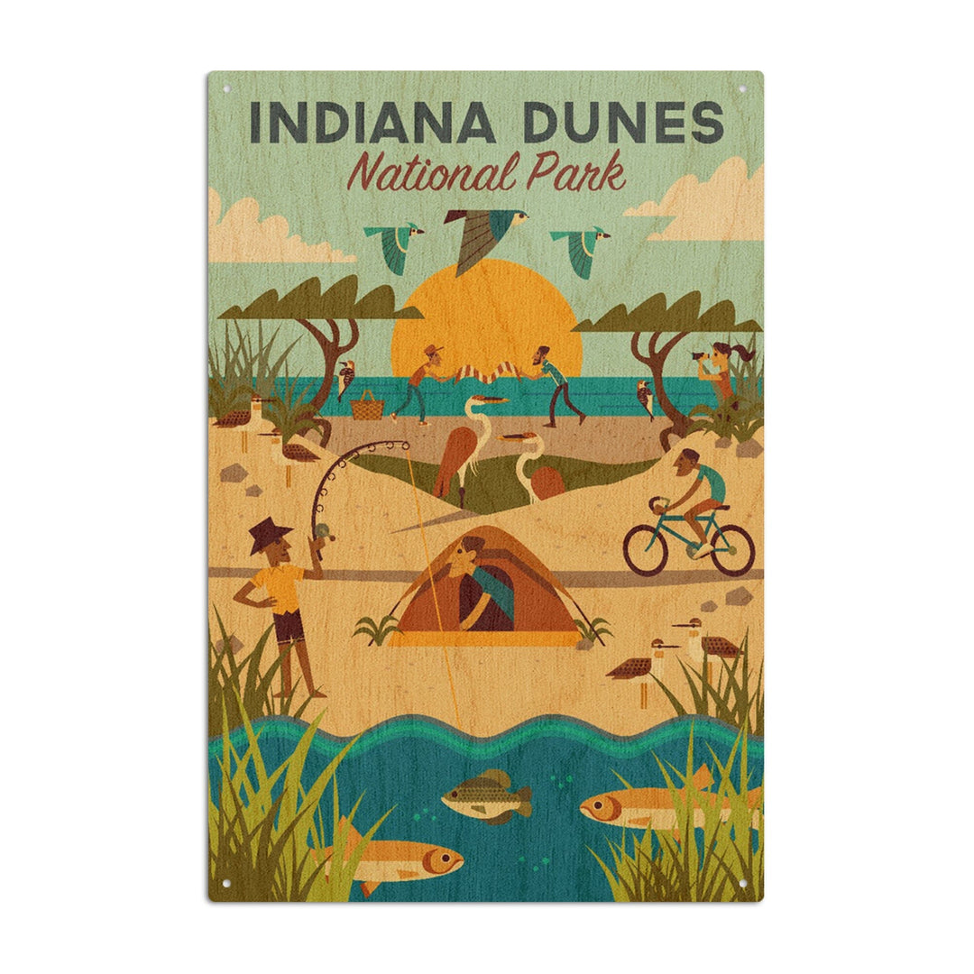 Indiana Dunes National Park, Indiana, Geometric National Park Series, Lantern Press Artwork, Wood Signs and Postcards Wood Lantern Press 10 x 15 Wood Sign 