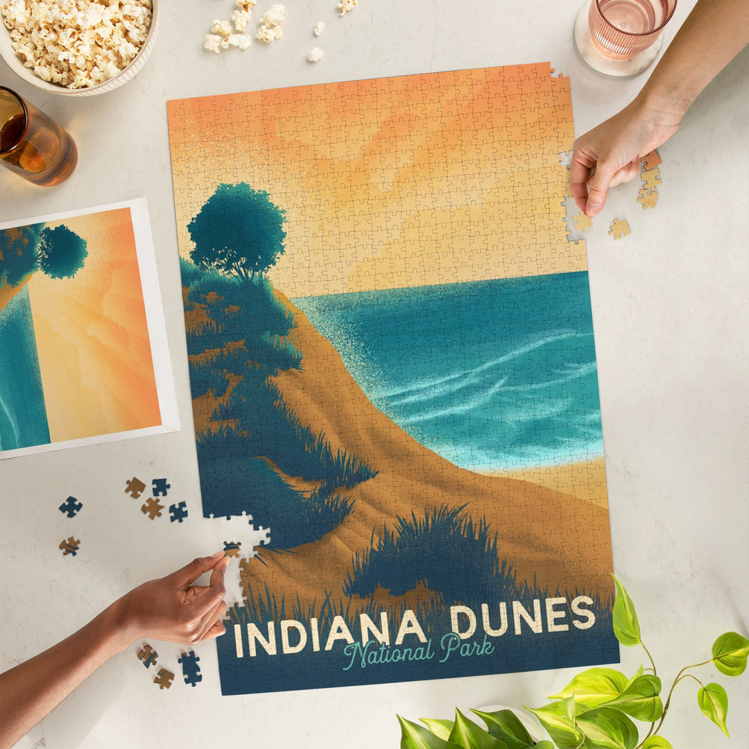 Indiana Dunes National Park, Indiana, Lithograph National Park Series, Jigsaw Puzzle Puzzle Lantern Press 