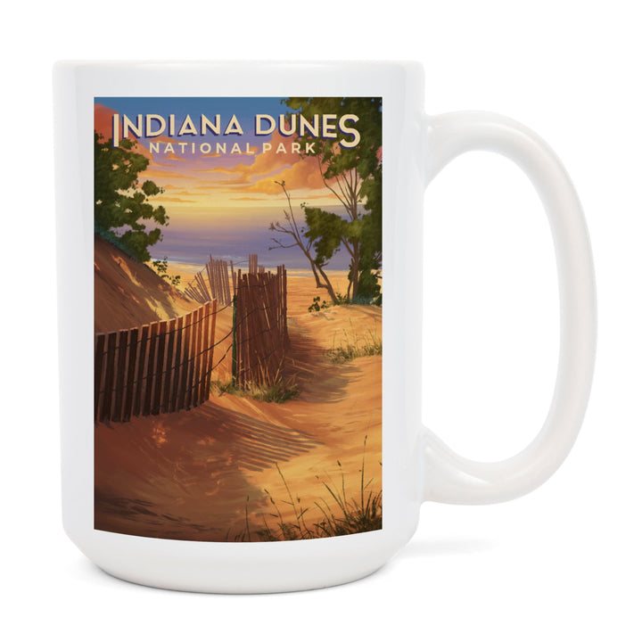 Indiana Dunes National Park, Indiana, Oil Painting, Lantern Press Artwork, Ceramic Mug Mugs Lantern Press 