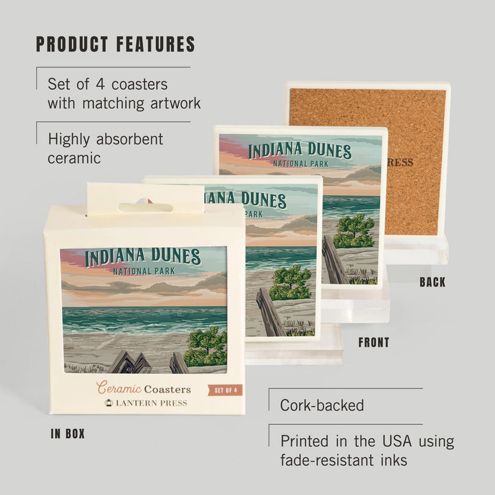 Indiana Dunes National Park, Indiana, Painterly National Park Series, Coasters Coasters Lantern Press 